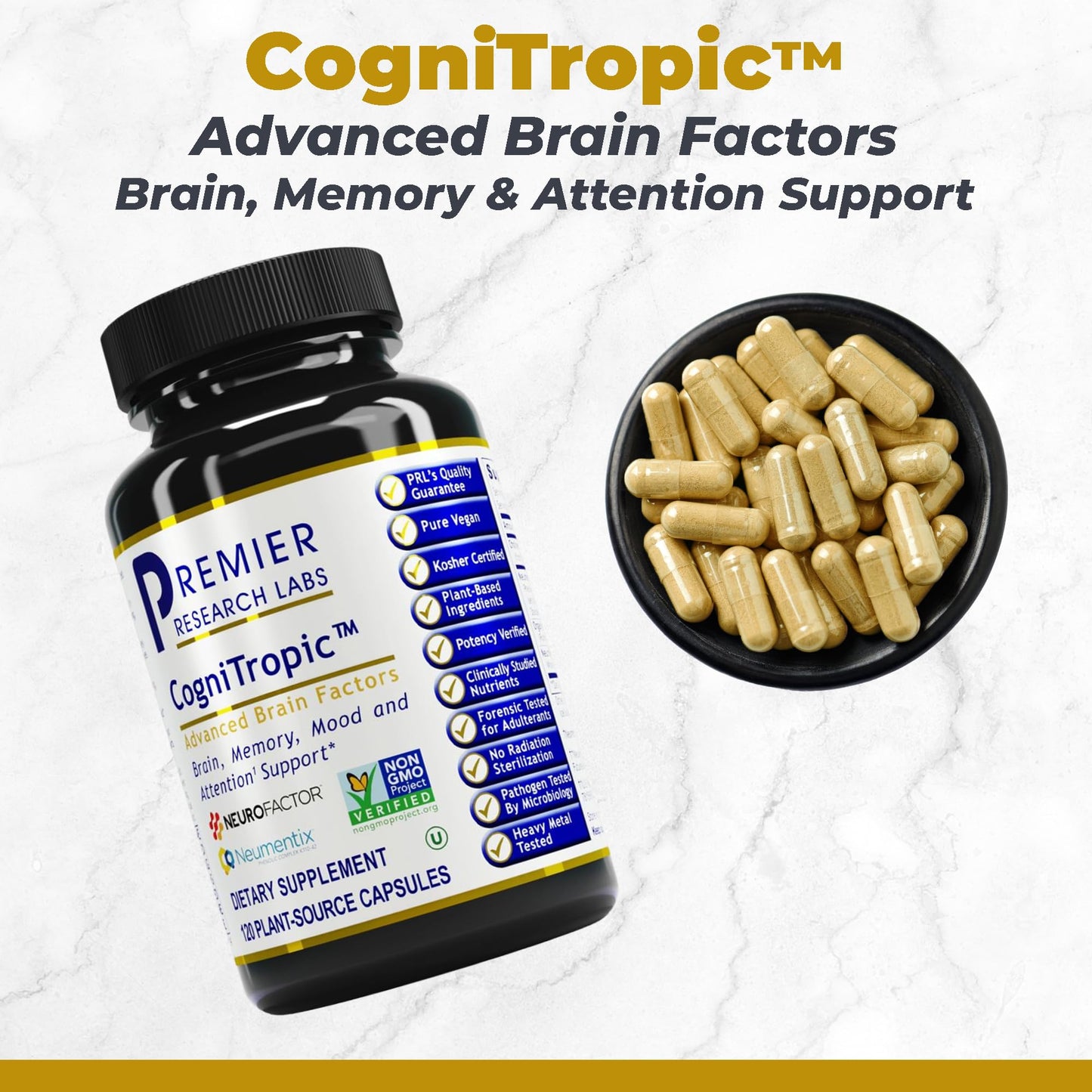 Premier Research Labs Cognitropic -  Supplements for Memory and Focus, Focus Supplement, Brain and Memory Power Boost, Clarity Vitamins