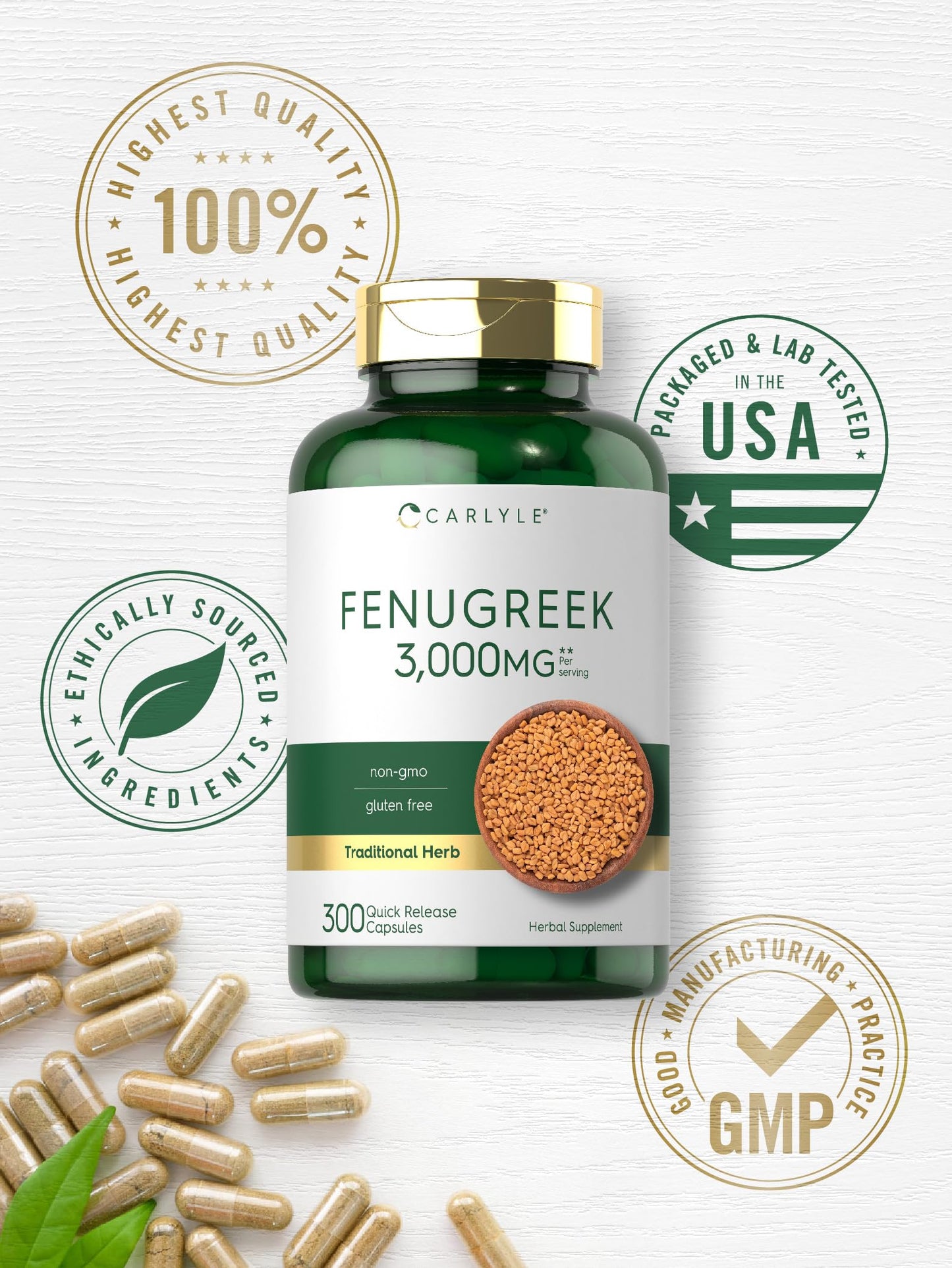 Carlyle Fenugreek Capsules 3000 mg | 300 Count | Non-GMO & Gluten Free Extract CarlyleBuy Supplements Australia