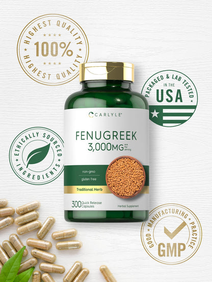 Carlyle Fenugreek Capsules 3000 mg | 300 Count | Non-GMO & Gluten Free Extract CarlyleBuy Supplements Australia