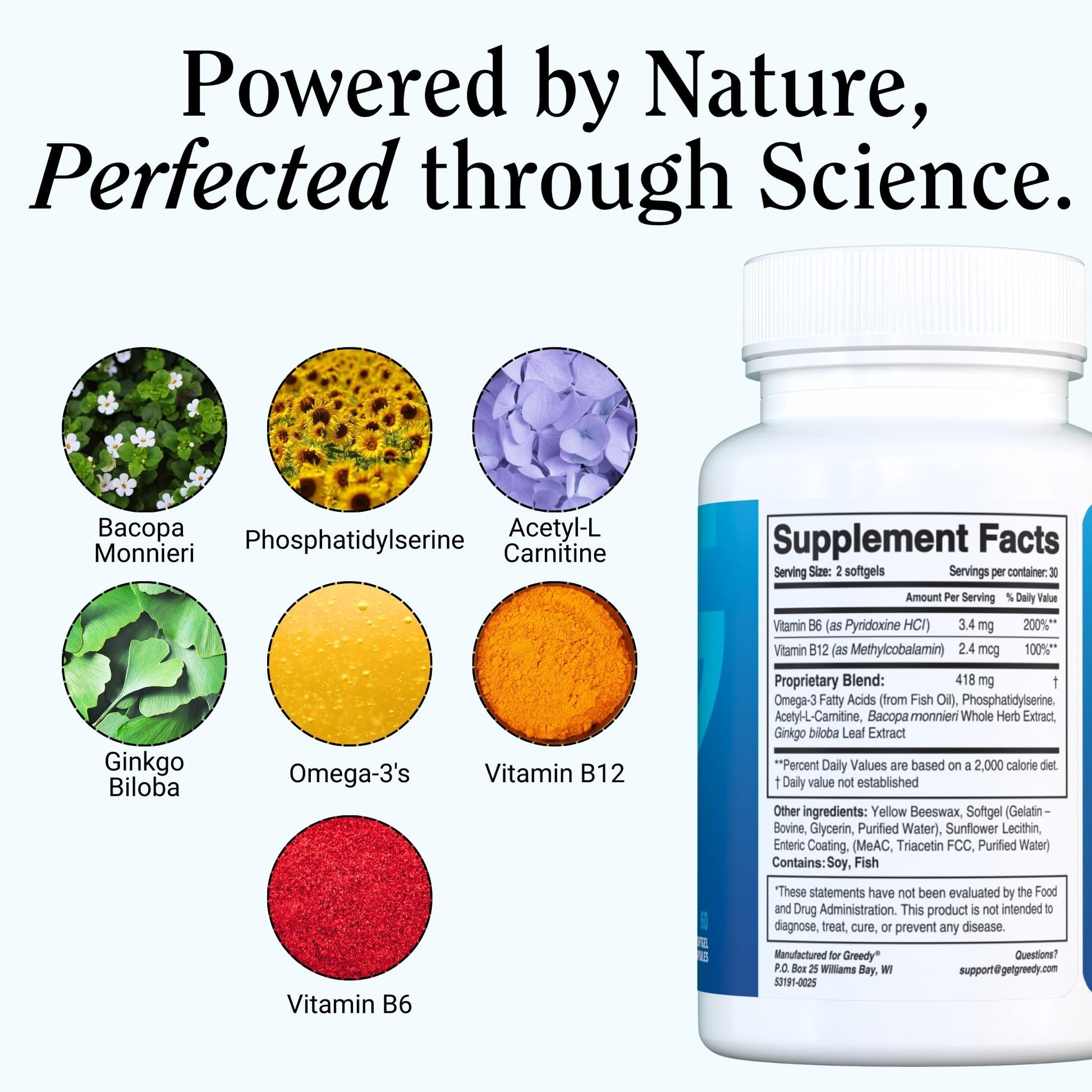 Essential Brain Health Supplements Nootropic for Memory and Focus – for Adults with NanoCap® Technology, Phosphatidylserine, Bacopa, Ginkgo Biloba, Omega 3, B6, B12, 60 Softgels by Greedy® Nutrition Platinum HealthBuy Supplements Australia