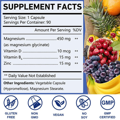 OMOGS High Absorption Magnesium Glycinate, for Supporting Sleep, Muscle Relaxation, Heart Health & Bone Health, Gluten Free, Non-GMO, 90 Vegetarian Capsules OMOGSBuy Supplements Australia
