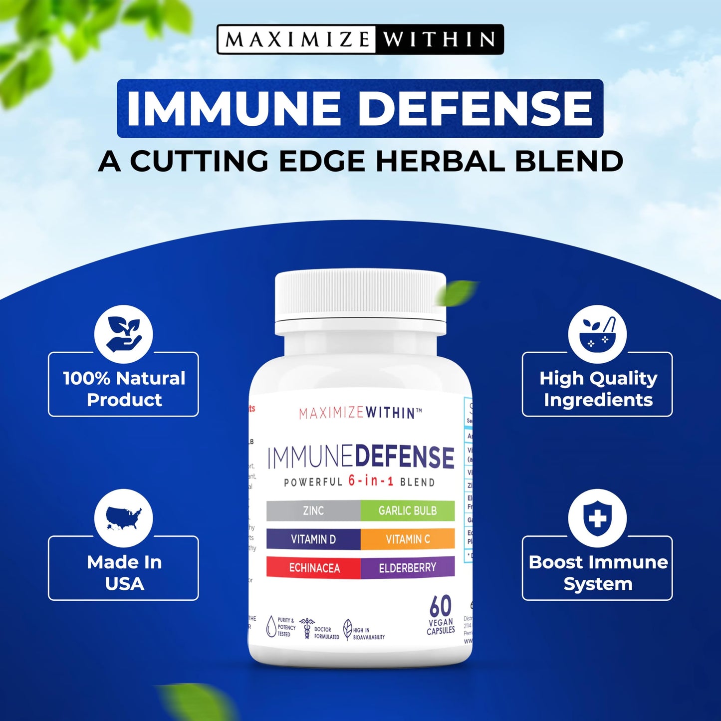 Maximum Slim Powerful 6-in-1 Immune Support Supplement with Zinc, Vitamin C, Elderberry, Vitamin D, Echinacea, & Garlic, 60 Count Maximum SlimBuy Supplements Australia