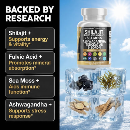 Clean Nutraceuticals Shilajit Supplement for Men with Sea Moss, Tongkat Ali, Ashwagandha, Boron, Zinc, CoQ10, PQQ - Fulvic Acid Capsules - Energy Support - 90 Count - Resin, Gummy & Powder Alternative Clean NutraceuticalsBuy Supplements Australia