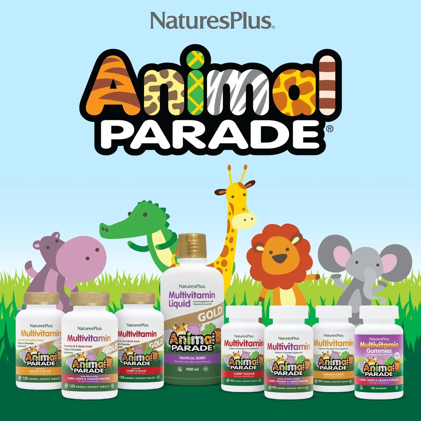 NaturesPlus Animal Parade Multivitamin Children's Gummies - 90 Count - Assorted Cherry, Grape & Orange Flavors NaturesPlus