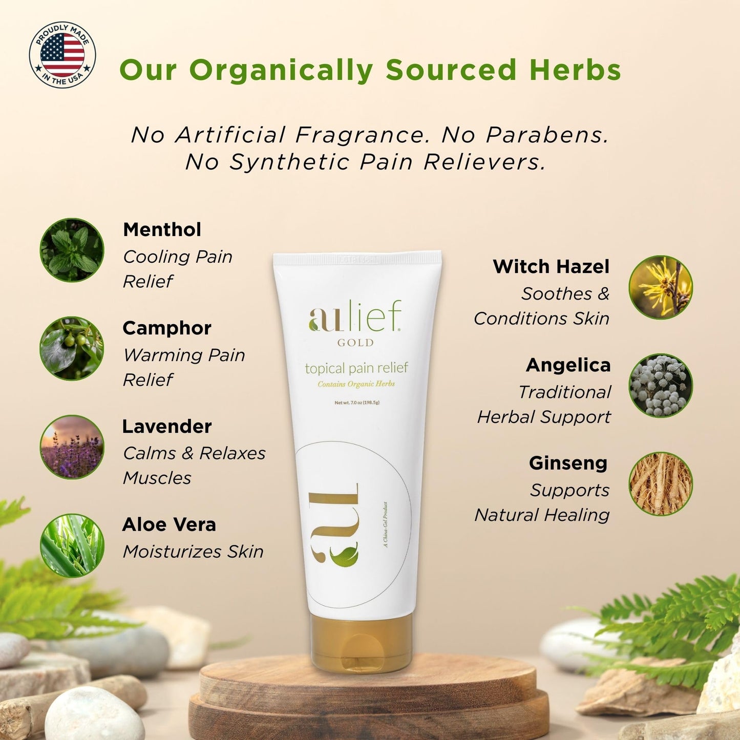Aulief Gold Natural Pain Relief Cream – Organic Herbal Lotion for Arthritis, Joint Pain & Sore Muscles, Neck, Knee & Back Aches, Premium Organic Natural Pain Reliever, 3.2 Oz Tube AuliefBuy Supplements Australia