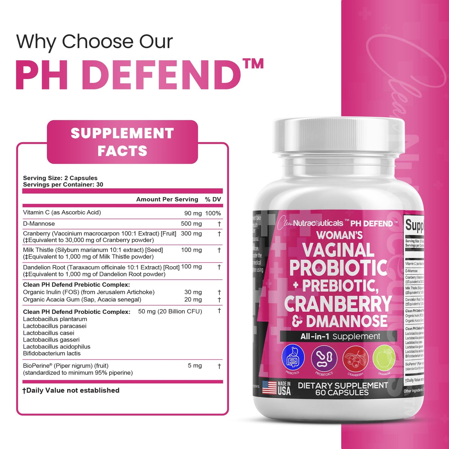 Vaginal Probiotics For Women + Prebiotics 20 Billion Cranberry Pills 30,000mg w/ D-Manno Clean NutraceuticalsBuy Supplements Australia