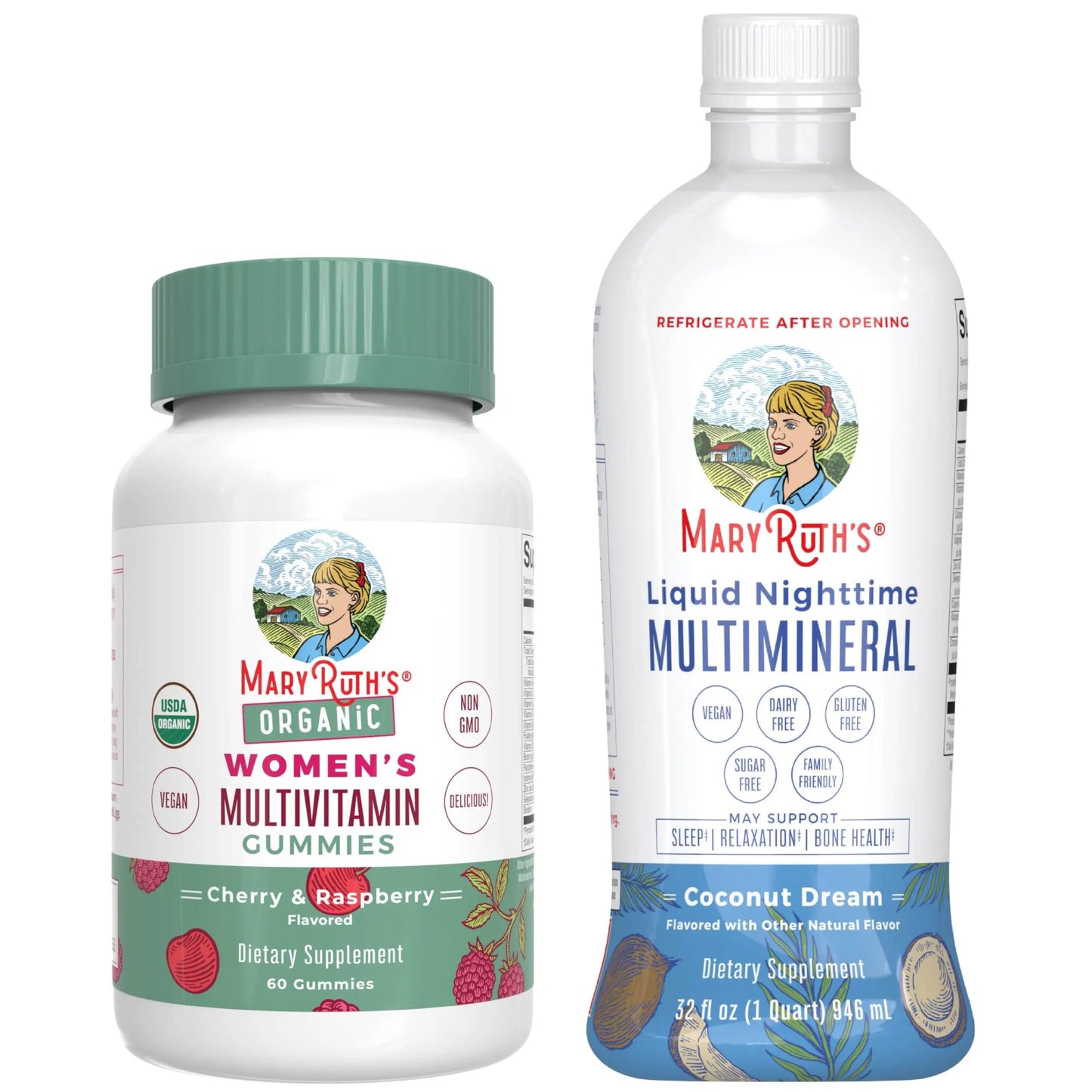 MaryRuth's Multivitamin Gummies for Women (Cherry & Raspberry) & Liquid Nighttime Multimineral Coconut (32oz) | Clean Label Project Verified MARYRUTH'S