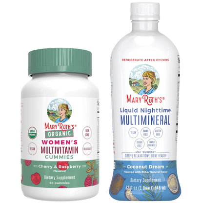 MaryRuth's Multivitamin Gummies for Women (Cherry & Raspberry) & Liquid Nighttime Multimineral Coconut (32oz) | Clean Label Project Verified MARYRUTH'S