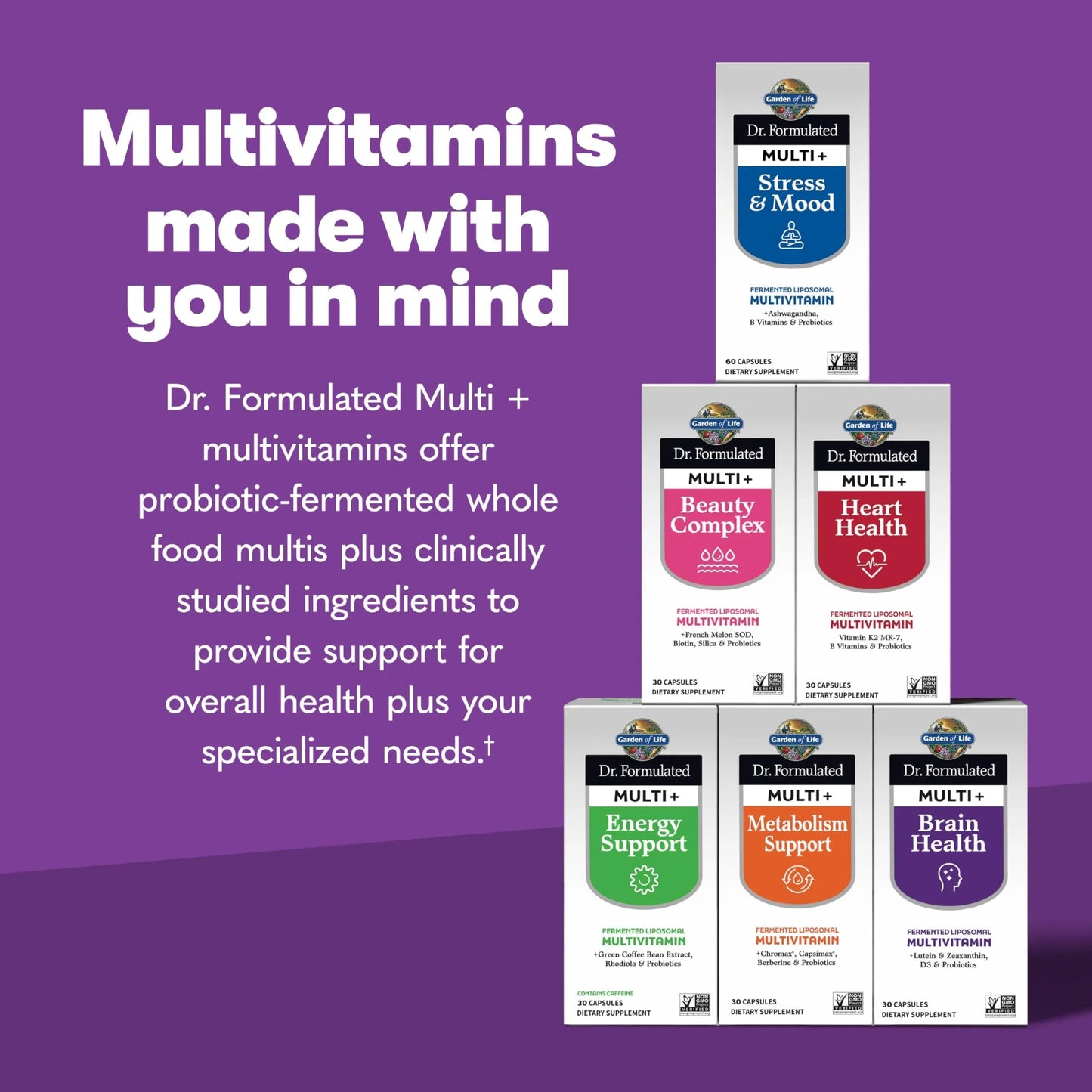 Garden of Life Dr Formulated Multi+ Brain Health, Fermented Liposomal Multivitamin + Lutein & Zeaxanthin, Vitamin D3 & Probiotics Garden of Life