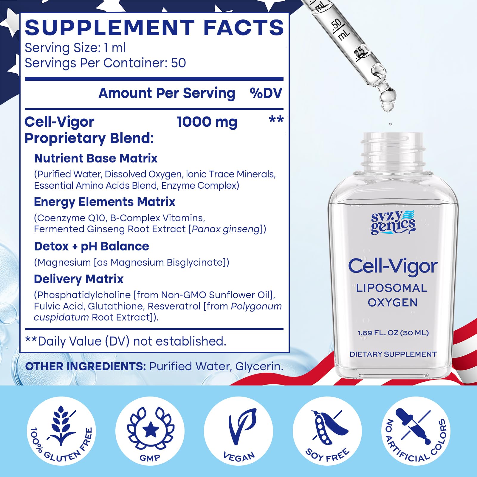 SYZY GENICS Liquid Oxygen Drops – 13-in-1 Oxygen Boost Liposomal Formula with CoQ10, B Vitamins, Ginseng, Glutathione & Resveratrol – High Absorption Energy & Immune Support – 1.69 fl oz SYZY GENICSBuy Supplements Australia