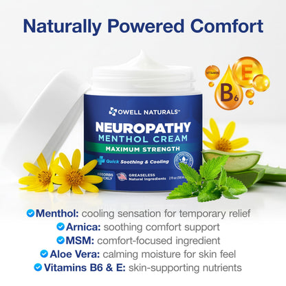 Owell Naturals Neuropathy Cream Extra Strength – Fast Absorbing Cooling for Leg, Feet & Hands – Advanced Soothing Formula with Aloe Vera, Arnica, MSM & Vitamin B6 – Made in USA, 2 fl oz Owell NaturalsBuy Supplements Australia