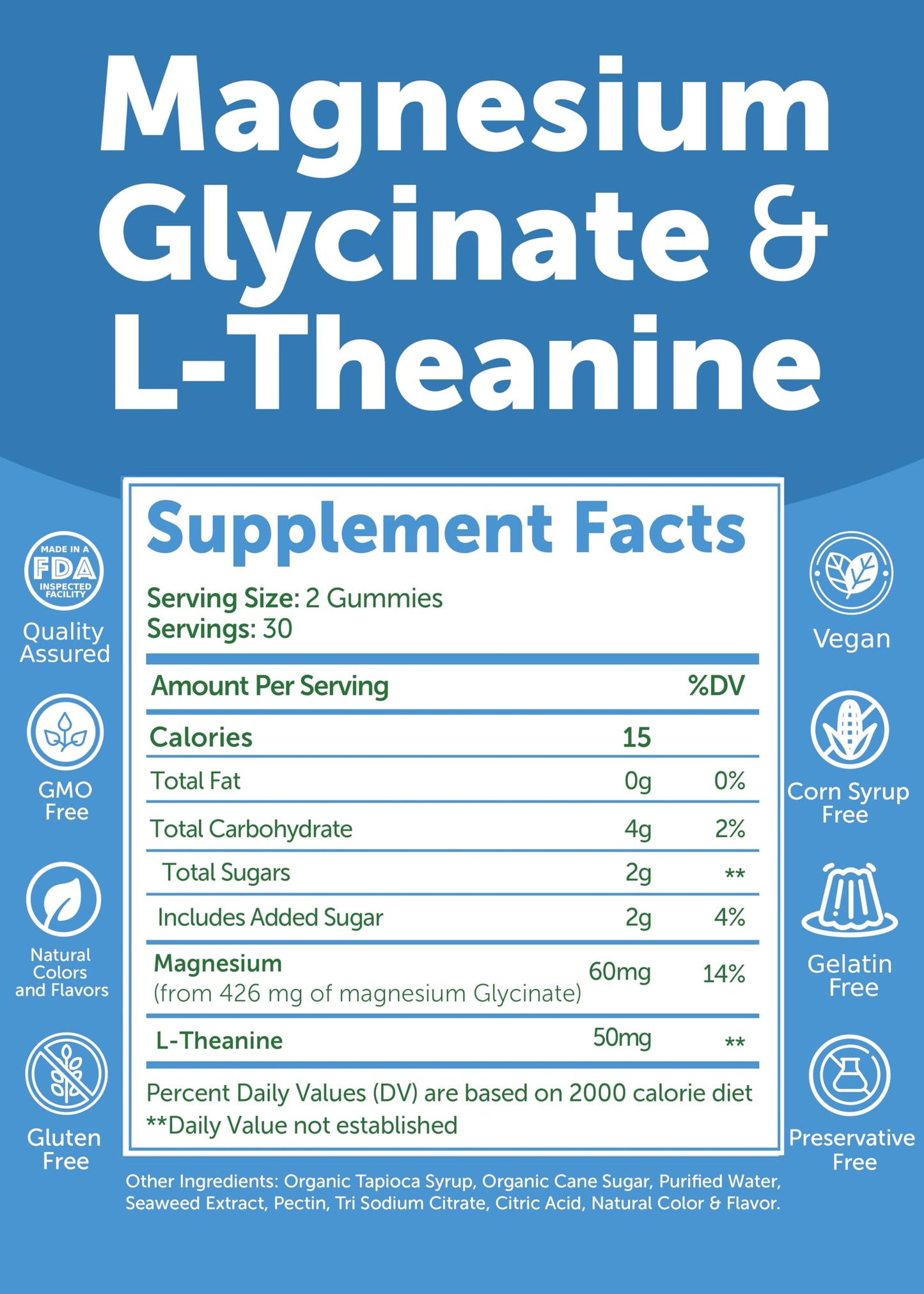 Lunakai USA Made Magnesium Glycinate Gummies with L-Theanine for Kids & Adults – 420mg Magnesium Supplement for Calm