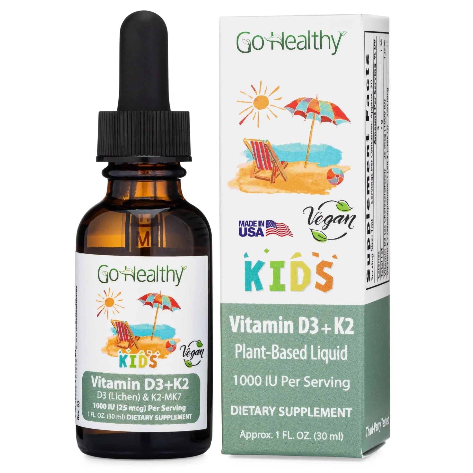 Go Healthy Kids Vitamins D3 K2 (MK-7), Child Vitamin D, Liquid Vegan D3 K2 Drops for Kids Go Healthy Natural