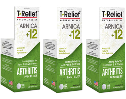 MediNatura T-Relief Extra Strength Arthritis Pain Reliever Arnica +12 Natural Medicines for Joint Soreness Stiffness Aches, Quick Dissolving Pain Relief for Women & Men - 100 Tablets (Pack of 3) MediNaturaBuy Supplements Australia