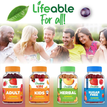 Lifeable Multivitamin for Men Gummies | VIT A, C, D, E, B1, B2, Niacin, B5, B6, Folate, B12, Biotin, Iodine, Zinc, Chromium, Ginseng, Lycopene, Inositol | Lifeable