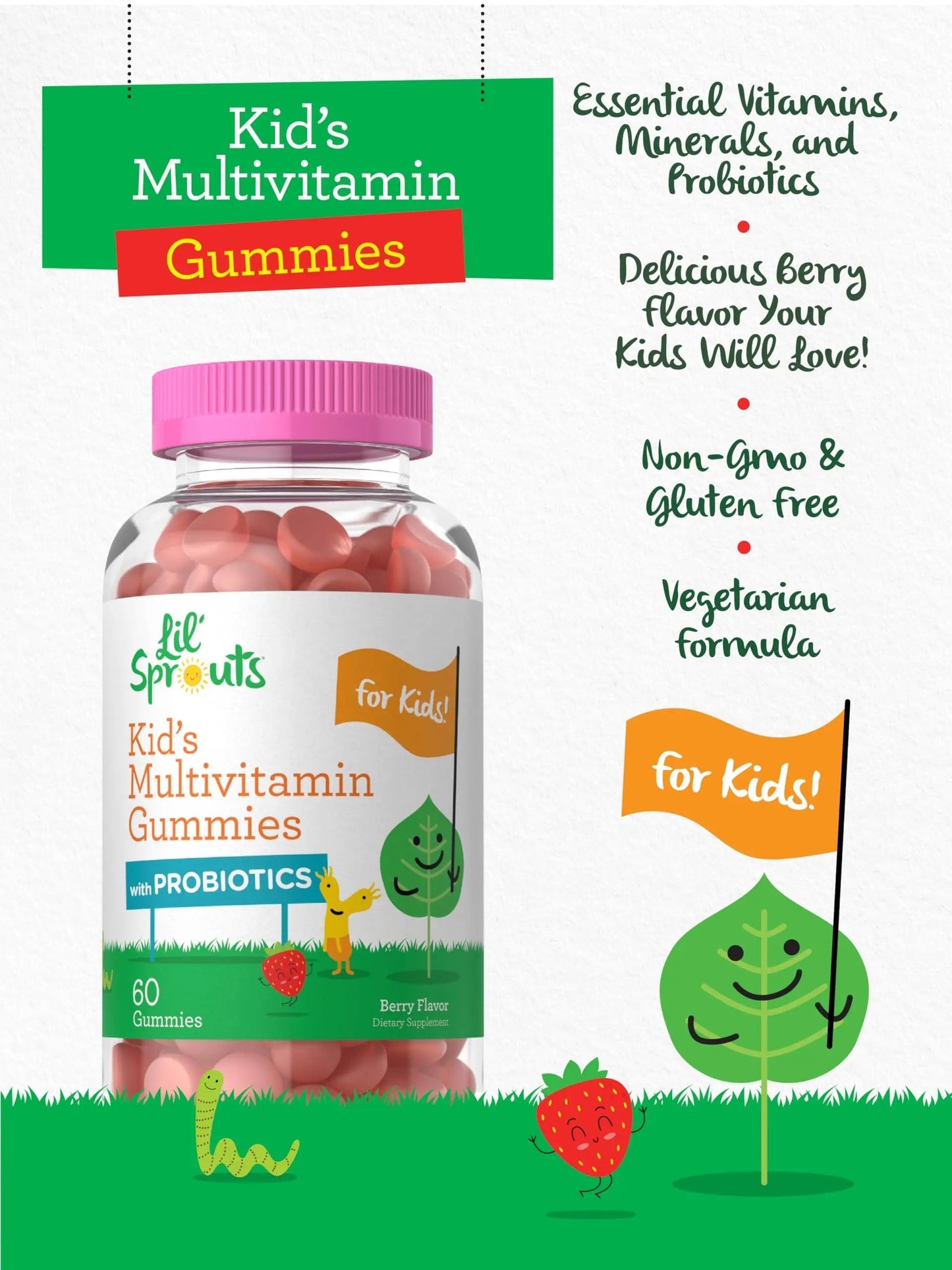 Carlyle Kids Multivitamin Gummies with Probiotics | 60 Chewables | Berry Flavor | Vegetarian, Non-GMO, Gluten Free Children's Supplement | by Lil' Sprouts | CarlyleBuy Supplements Australia