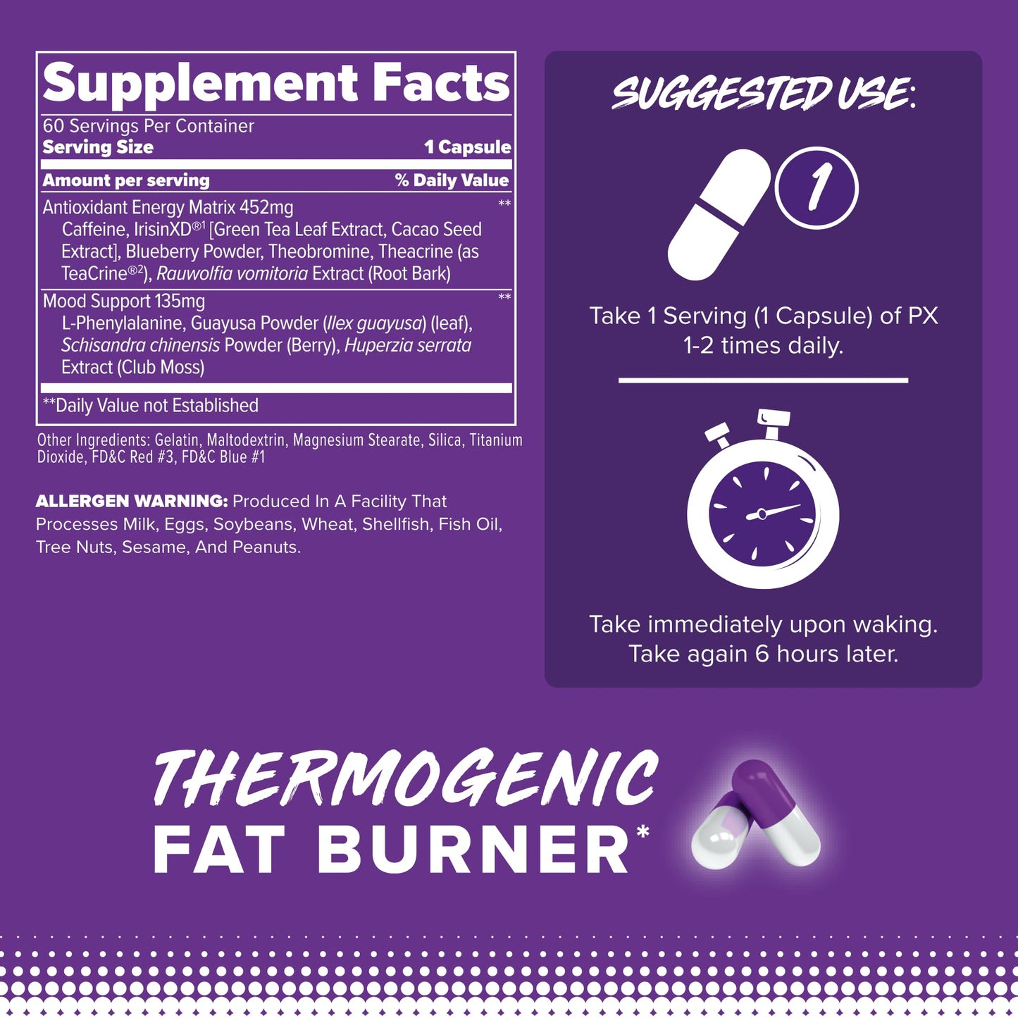 FINAFLEX PX PRO Xanthine - 60 Capsules - Thermogenic - Promotes Energy, Focus & Appetite Suppression