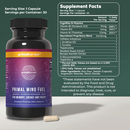 Primal Harvest Brain Supplement, Primal Mind Fuel Brain Booster for Focus, Energy, Clarity, Memory Brain Health 30 Capsules Nootropics Brain Support Supplement for Men and Women (2 Pack (30 Count)) Primal HarvestBuy Supplements Australia
