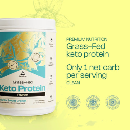 LevelUp Keto Protein, with Collagen Peptides, Energizing MCT, Whey Isolate Protein, Ketogenic Protein Powder Supplement - Vanilla Sweet Cream LevelUpBuy Supplements Australia
