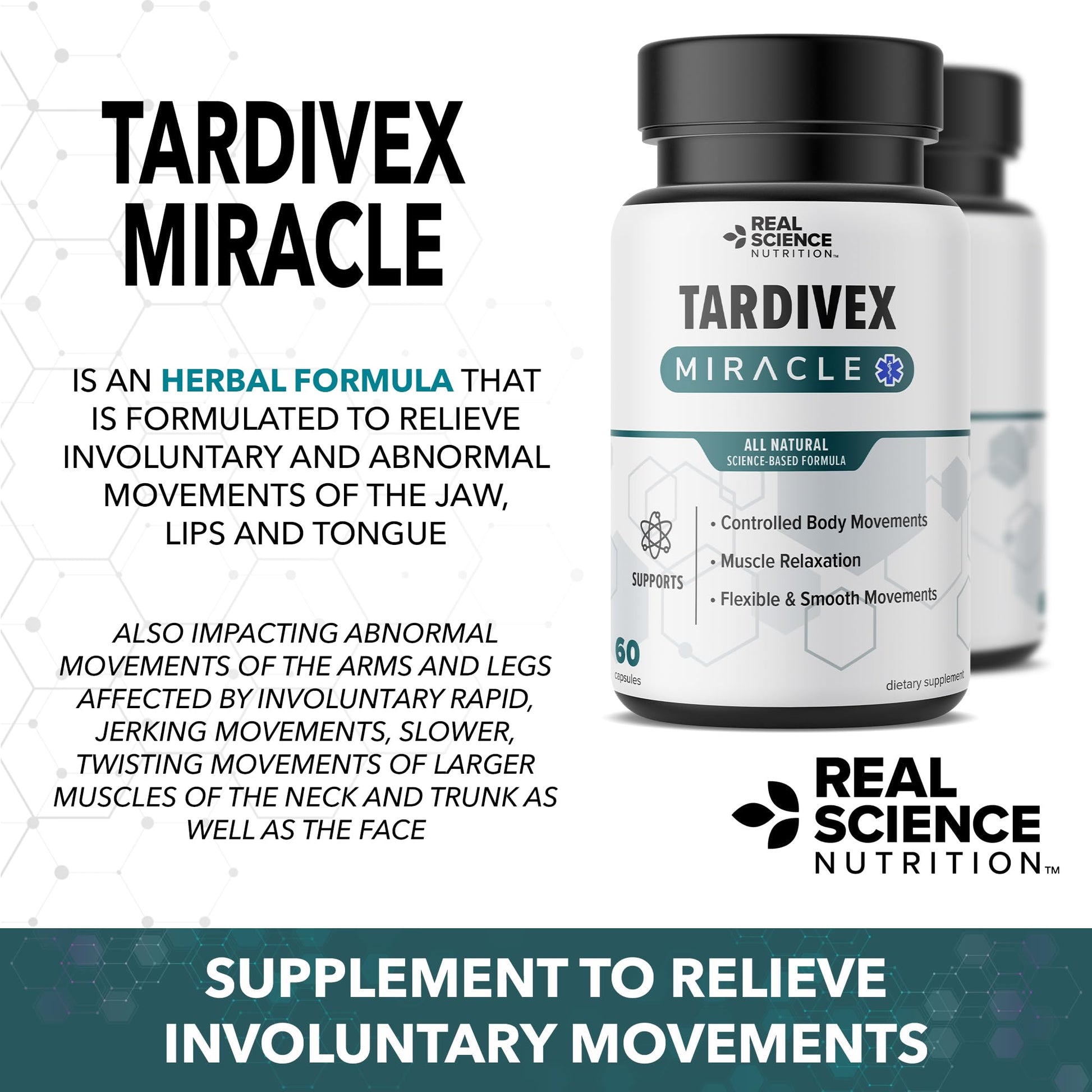 Real Science Tardivex All Natural Nerve Support Supplement for Neurological Balance - Includes Vinitrox, GABA & Essential Vitamins for Controlled Movement & Coordination - Made in USA, 60 Caps Real Science NutritionBuy Supplements Australia