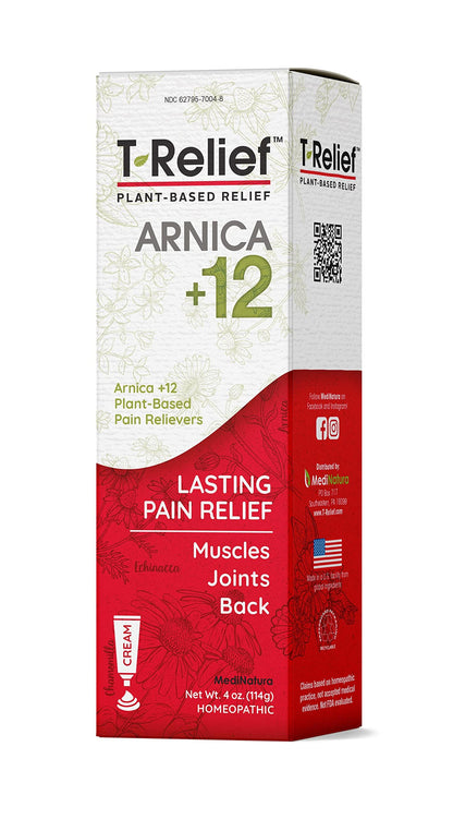 T-Relief Arnica +12 Cream Natural Actives for Back Pain Joint Soreness Muscle Aches & Stiffness, Whole Body Fast Acting Relief for Women & Men - 4 oz MediNaturaBuy Supplements Australia