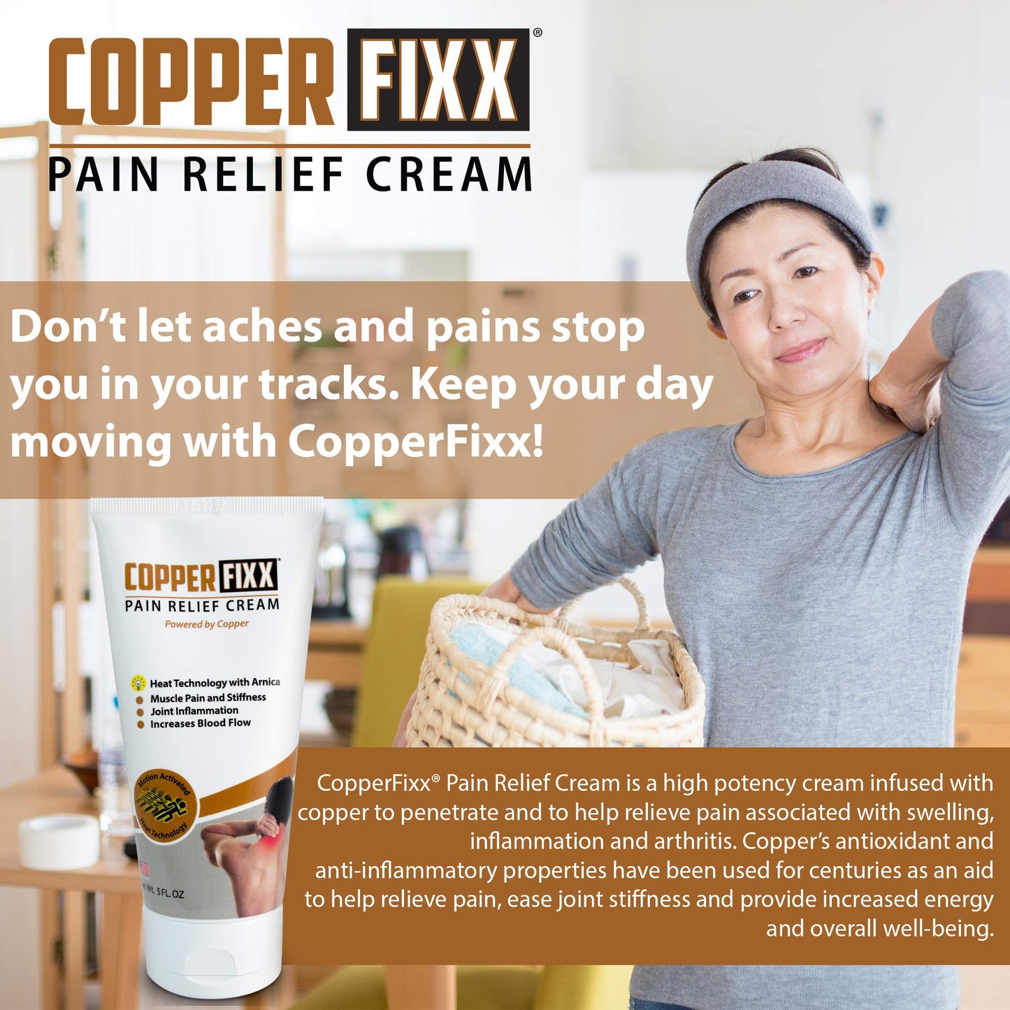 CopperFixx Pain Relief Cream, 5 Fl Oz Tube Powered by Copper with Heat Technology Arnica for Muscle & Stiffness Joint Inflammation, Knee, Back, Shoulder Arthritis Pain. Fast Acting, CF03028 CopperFixxBuy Supplements Australia