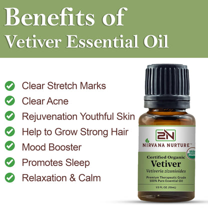 Nirvana Nurture Vetiver Essential Oil USDA Certified Organic 100% Pure Premium Therapeutic Grade Nirvana NurtureBuy Supplements Australia