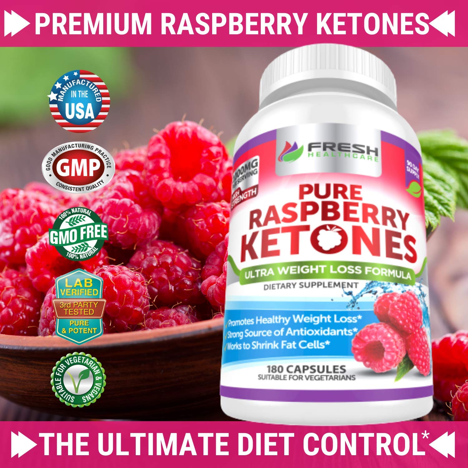FRESH HEALTHCARE Pure 100% Raspberry Ketones Max 1000mg Per Serving - 3 Month FRESH HEALTHCAREBuy Supplements Australia