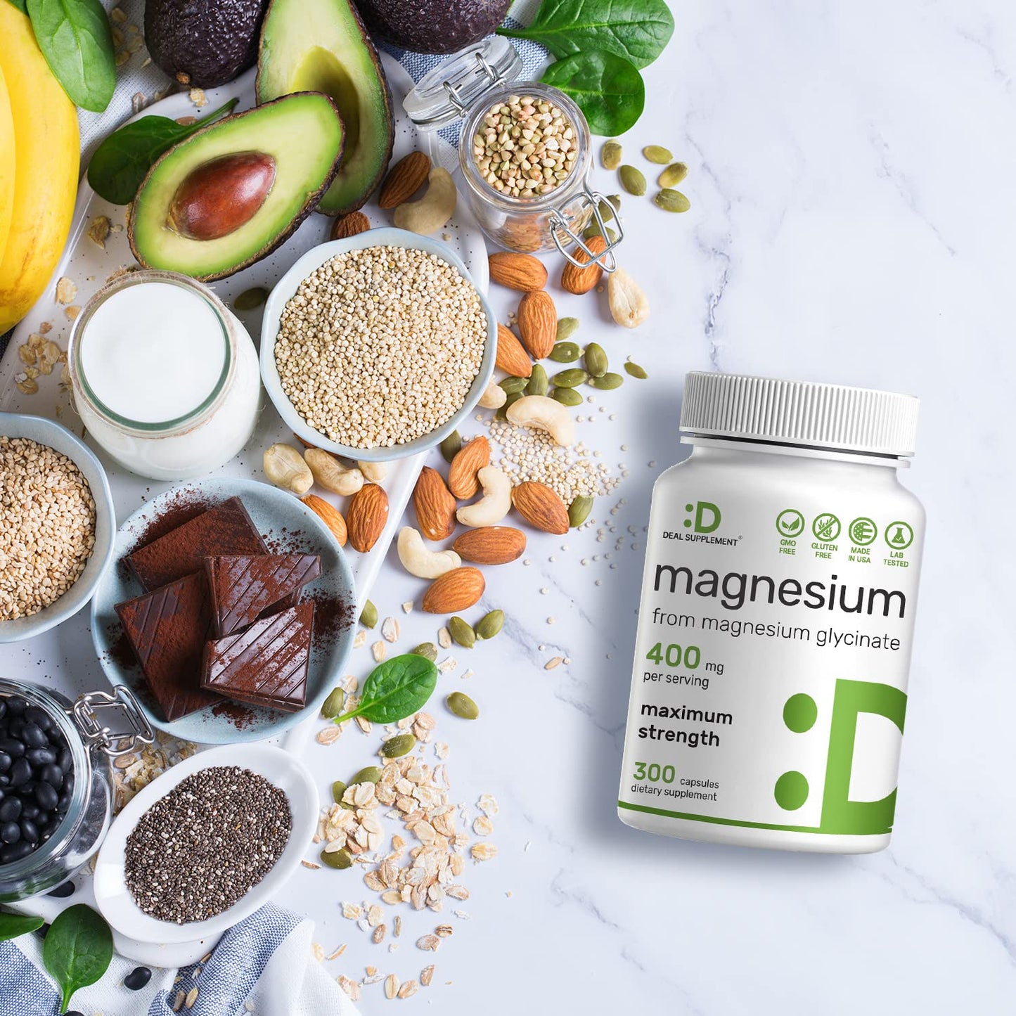 Magnesium Glycinate 400mg, 300 Capsules | 100% Chelated for Easy Absorption | Essential Mineral Supplement for Muscle, Sleep, & Heart Health*