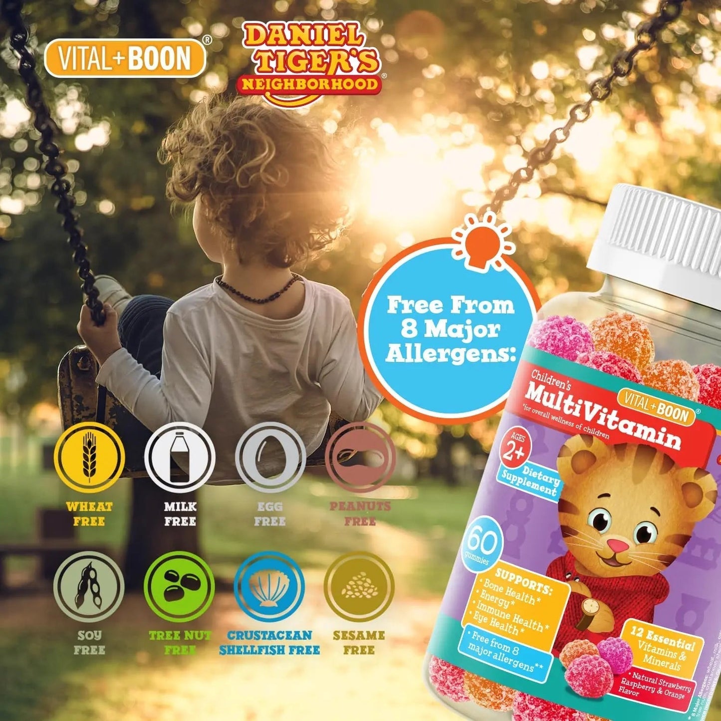 Daniel Tiger - Kids Multivitamin Gummies (60 Gummy Bottle) Toddler 2+ & Kids Vitamins - 12 Essential Vitamins & Minerals to Support Bone Health, Energy Vital+BoonBuy Supplements Australia