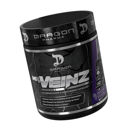 DRAGON PHARMA Mr. Veinz Stim Free Pre-Workout, Extreme Pump & Nootropic Catalyst, Maximize Pumps via Vasodilation & Cell Volumization, Stimulant-Free Formula for Focus (40 Servings, Grape Crush)