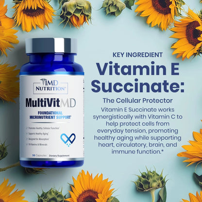 1MD Nutrition MultiVitMD Daily Multivitamin – 19 Essential Vitamins & Minerals for Adults Over 55 | Supports Healthy Aging, Heart, Brain, Bone, & Immune Health | 1MD Nutrition