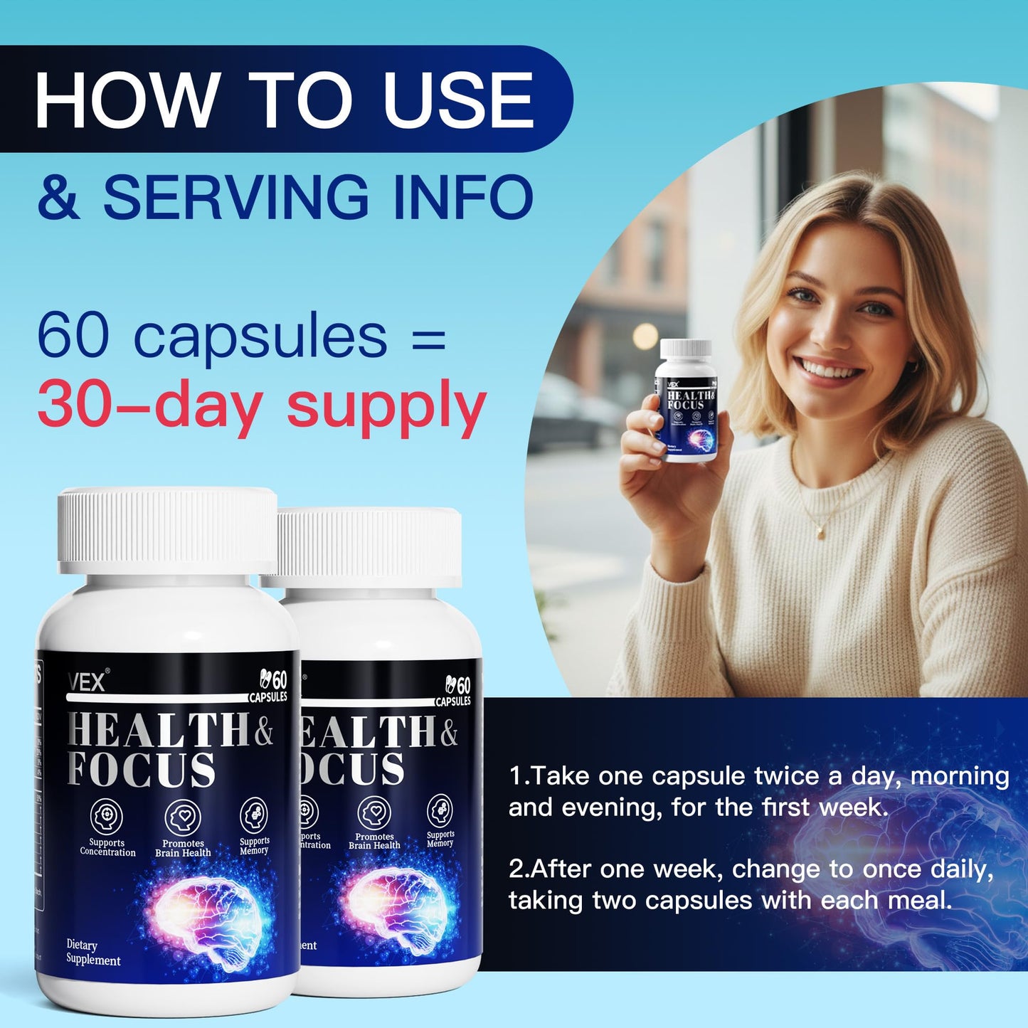 VEX Supplement – Memory & Clarity Support with Folic Acid, Vitamin B, Acetylcysteine, Bacopa Monnieri, Lion’s Mane, Ginkgo Biloba & Black Pepper – Cognitive, 60 Capsules VEXBuy Supplements Australia