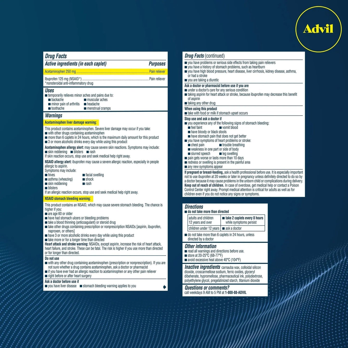 Advil Dual Action Back Pain Caplets Delivers 125mg Ibuprofen and 250mg Acetaminophen Per Dose for 8 Hours of Back Pain Relief - 144 Count AdvilBuy Supplements Australia