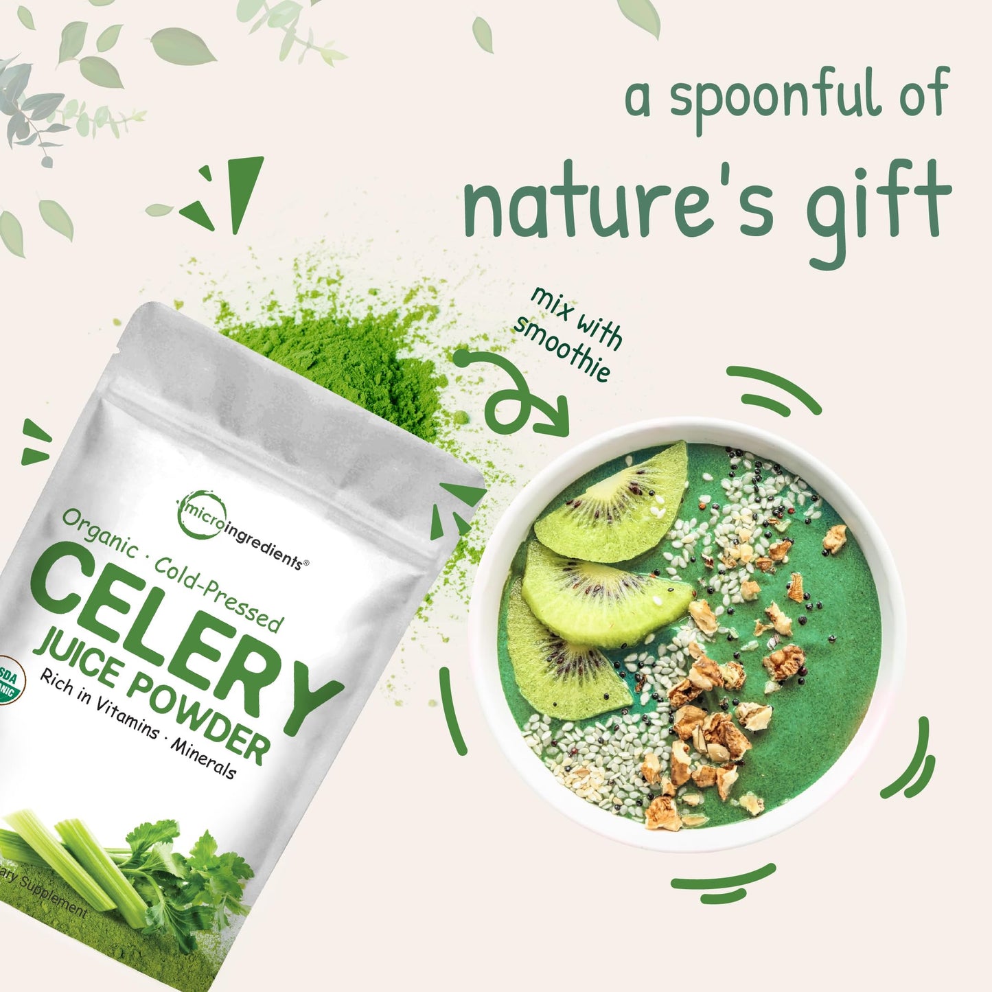 Organic Celery Juice Powder, 20 Ounce (1.25 Pound), 71 Serving, Celery Detox and Cold Micro IngredientsBuy Supplements Australia