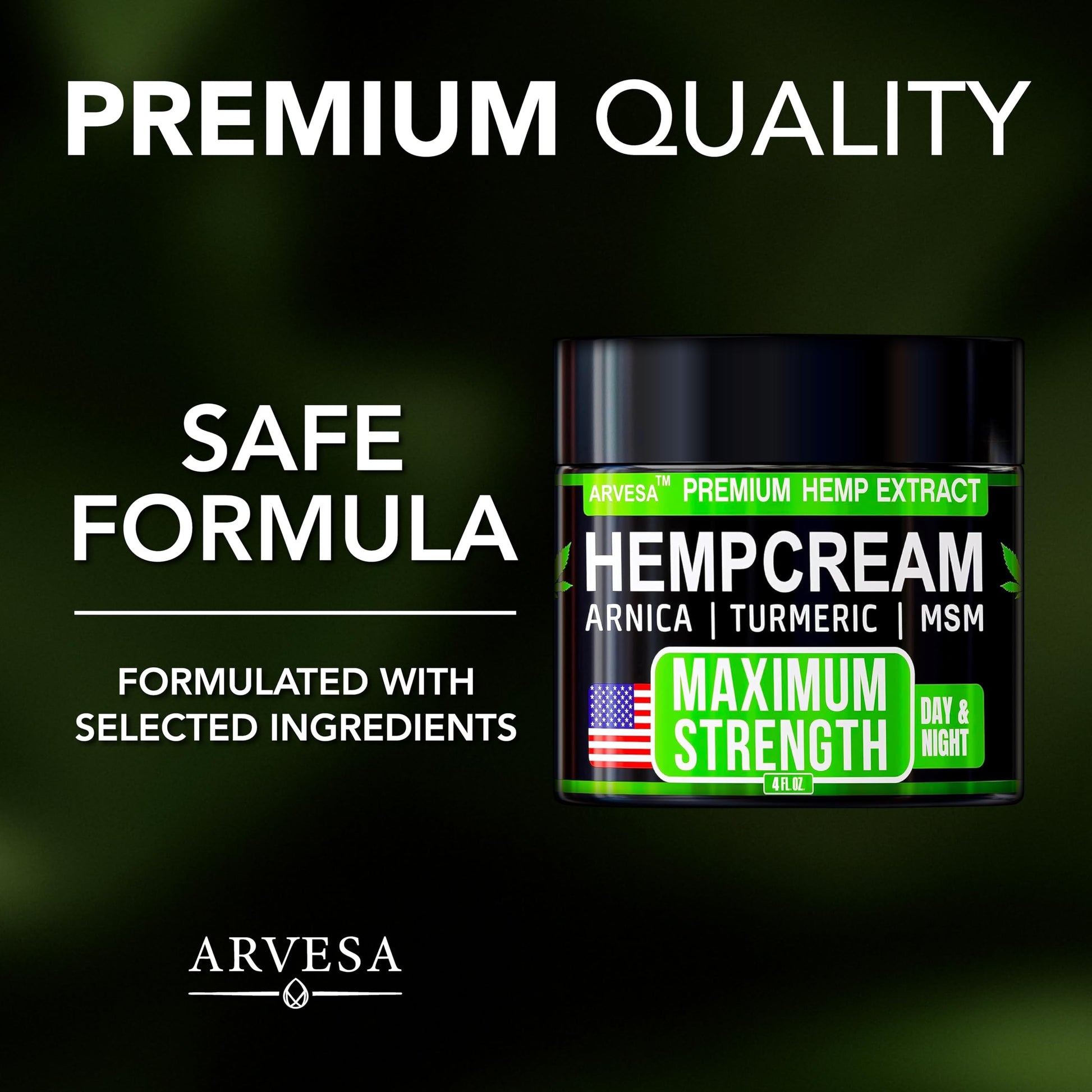 Hemp Cream Maximum Strength with Glucosamine, Arnica, Turmeric, MSM - Natural Hemp Oil Gel Rub - Fast Absorption, Non-Greasy - Advanced Formula - Formulated in USA - 4 FL OZ ArvesaBuy Supplements Australia