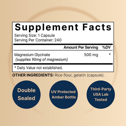 NatureBell Magnesium Glycinate Capsules 500mg | 240 Count, 100% Chelated & Purified NatureBellBuy Supplements Australia