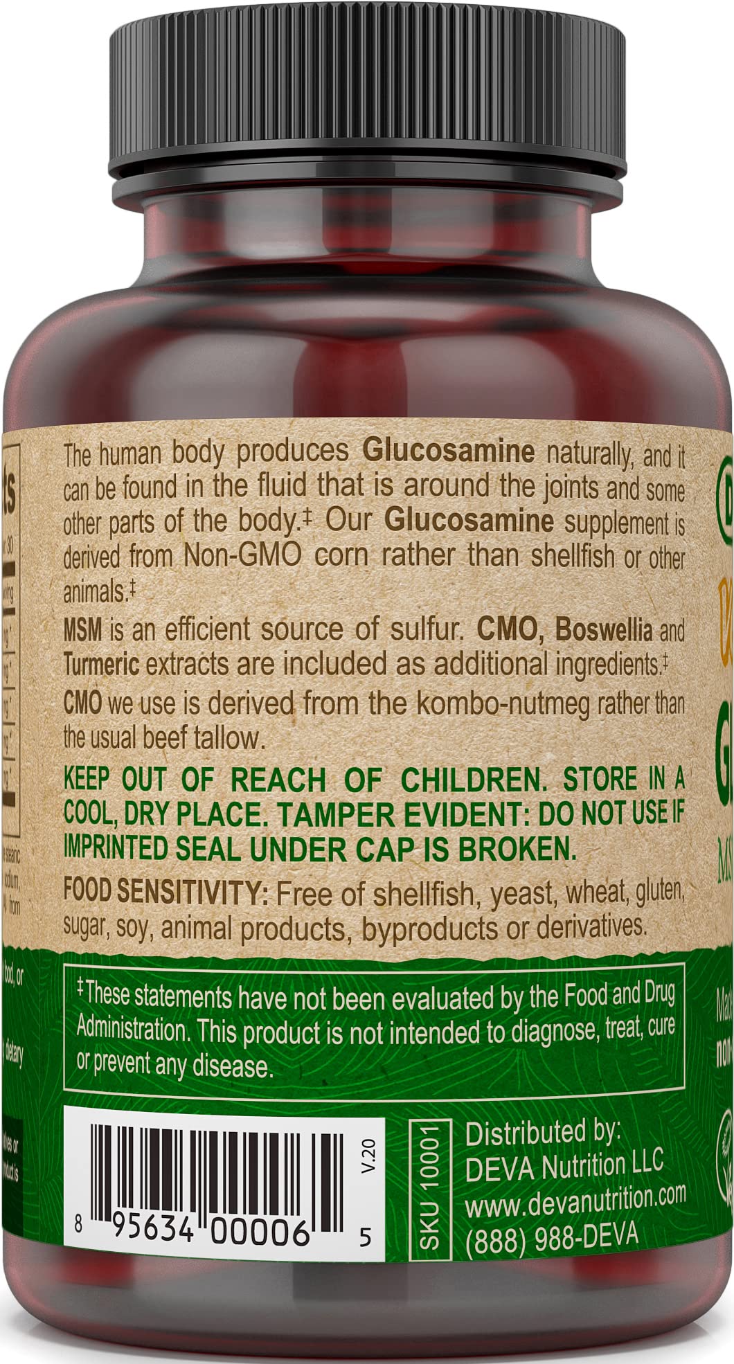 Deva Vegan Glucosamine-MSM-CMO & Turmeric Supplement - Gluten Free Plant Based Nutritional Supplement - 90 Tablets, 1-Pack DEVABuy Supplements Australia