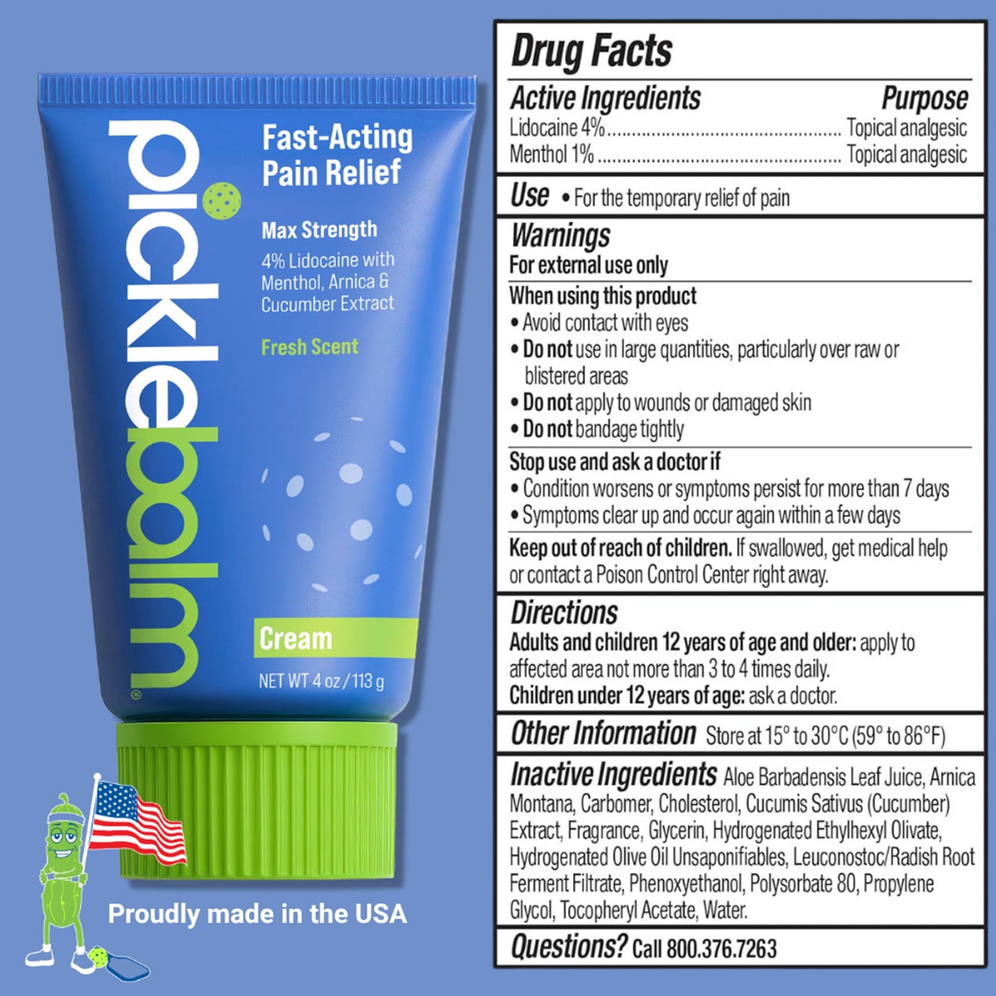 PickleBalm Pickleball Post-Game Muscle Pain Relief Cream with 4% Lidocaine, Arnica, Menthol, Cucumber Seed Extract for Shoulders, Knees, Wrists, and More, 4oz Cream PickleBalmBuy Supplements Australia