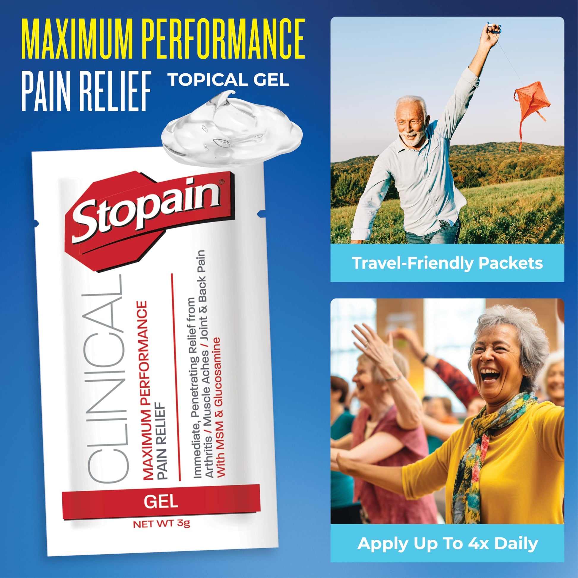 Stopain Pain Relief Clinical Gel Packets, Made in USA, Maximum Performance Pain Relief with 10% Menthol Plus Glucosamine for Muscle Aches, Joint Pain, and Arthritis (100 Pack) StopainBuy Supplements Australia
