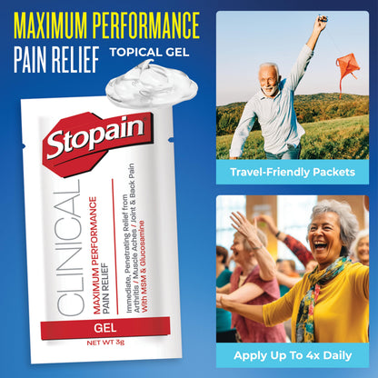 Stopain Pain Relief Clinical Gel Packets, Made in USA, Maximum Performance Pain Relief with 10% Menthol Plus Glucosamine for Muscle Aches, Joint Pain, and Arthritis (100 Pack) StopainBuy Supplements Australia