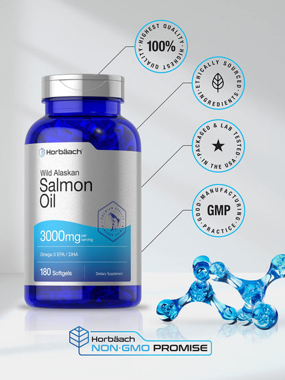 Wild Alaskan Salmon Fish Oil | 180 Softgel Capsules | Gluten Free, Non-GMO | High Potency HorbäachBuy Supplements Australia
