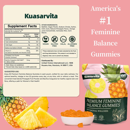 Kuasarvita Peeshlita Women’s Vaginal Probiotics Gummies – pH Balance Support + Feminine Wellness & Comfort, Pineapple Flavor, Natural Probiotic Blend – 60 Gummies KuasarvitaBuy Supplements Australia