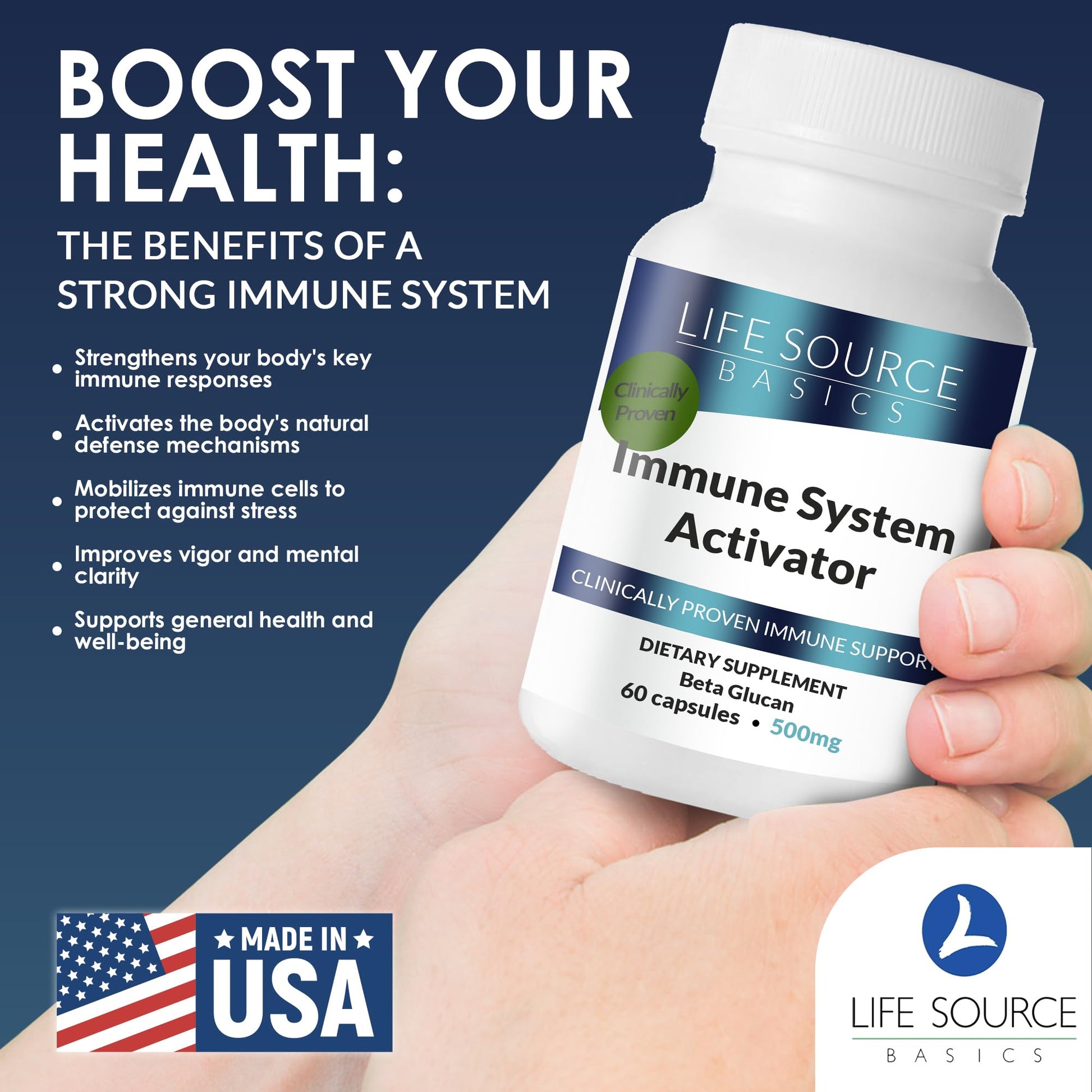 Life Source Basics Immune System Support Activator - High Purity Beta 1,3/1,6 Glucan - Immunity and Vitamin Supplement Non-GMO & Vegan Friendly for Men & Women, Gluten-Free 500 mg - 60 Capsules L LIFE SOURCE BASICSBuy Supplements Australia