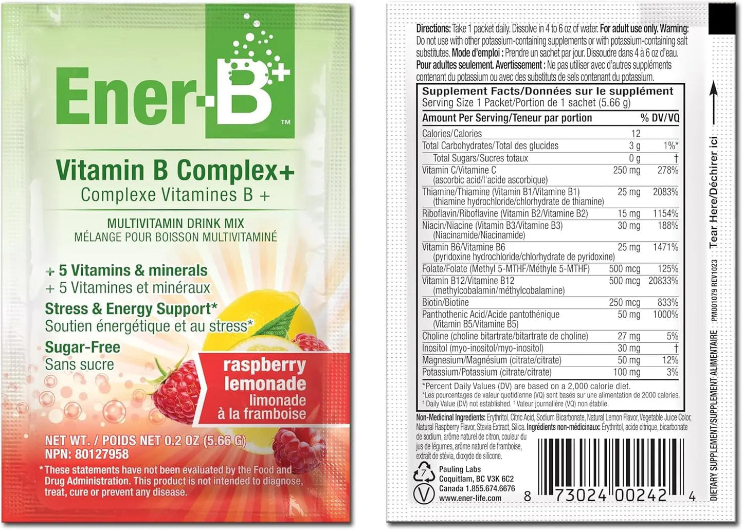 Ener-B+ Sugar Free Multivitamin Drink Mix - Vitamin Packets for Water, Electrolytes Powder No Sugar, Hydration Boost Packets, Zero Sugar Ener-LifeBuy Supplements Australia
