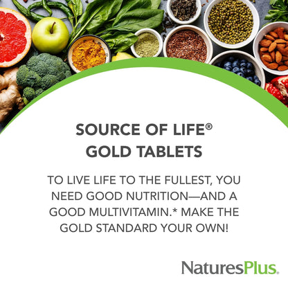 NaturesPlus Source of Life Gold Multivitamin - 180 Tablets - with Vitamins D3 & B12 - Blood, Bone & Immune Support NaturesPlus
