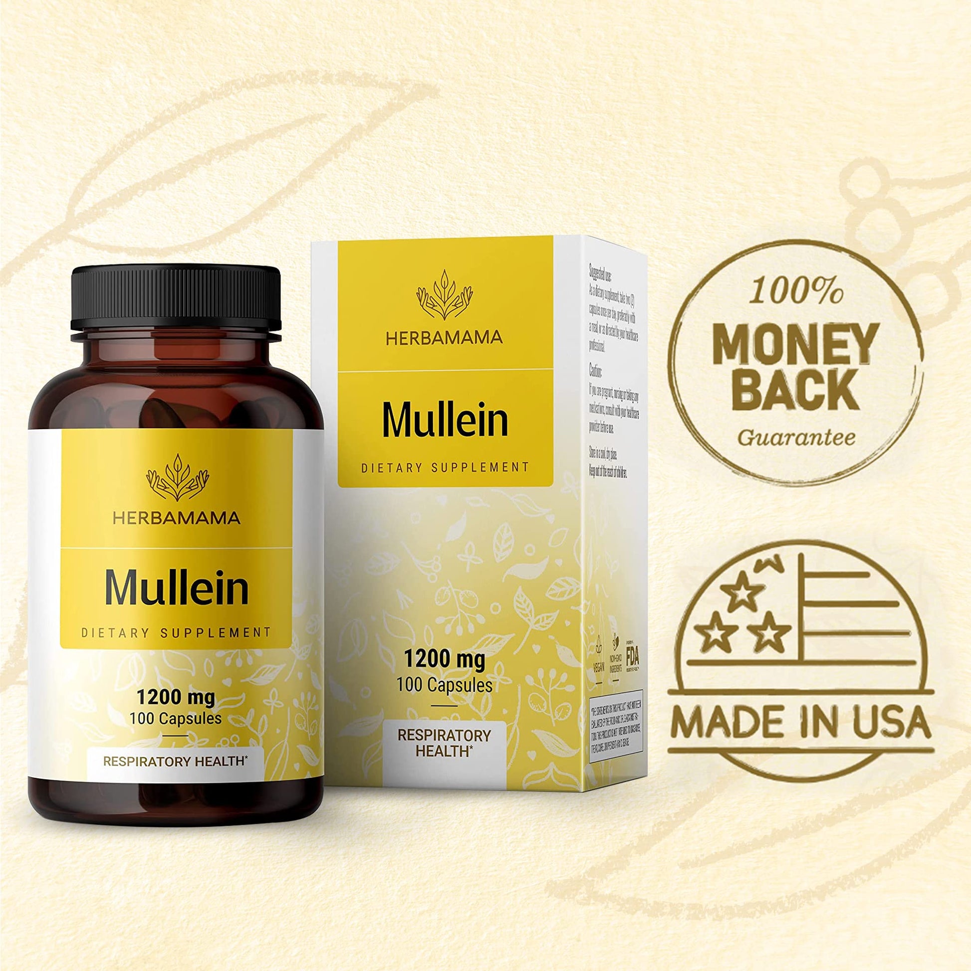 HERBAMAMA Mullein Leaf Capsules Respiratory Health - Organic Mullein Leaf Extract HERBAMAMABuy Supplements Australia