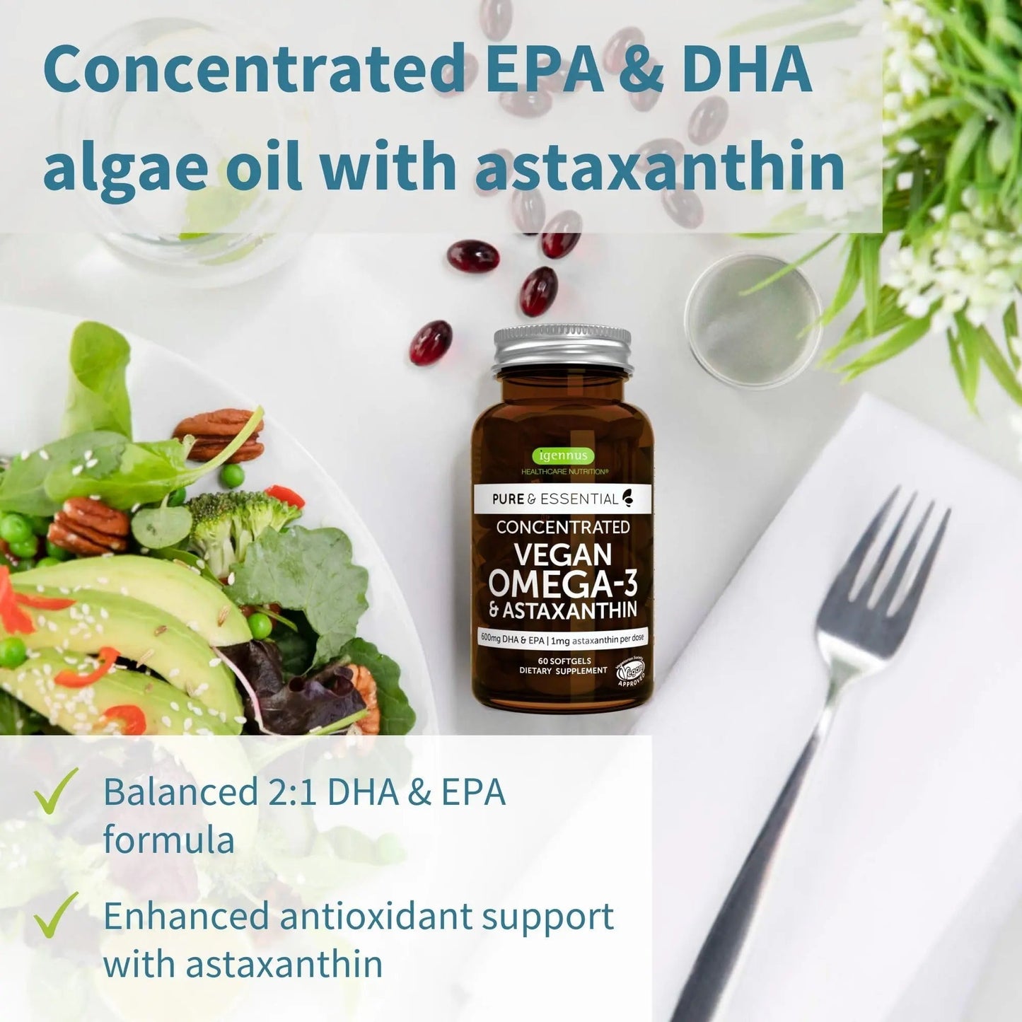 Vegan Omega-3 Algae Oil + Advanced Kids Multivitamin Gummy Bundle, High Concentration DHA & EPA + Vitamin A, B, C, D3 & E Igennus Healthcare NutritionBuy Supplements Australia