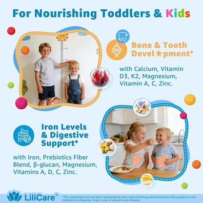 Toddler Multivitamin Gummies with Iron, Omega-3, ARA, Calcium, Prebiotic | Methylated Vitamins for Kids Ages 2+ | Overall Support | LILICAREBuy Supplements Australia