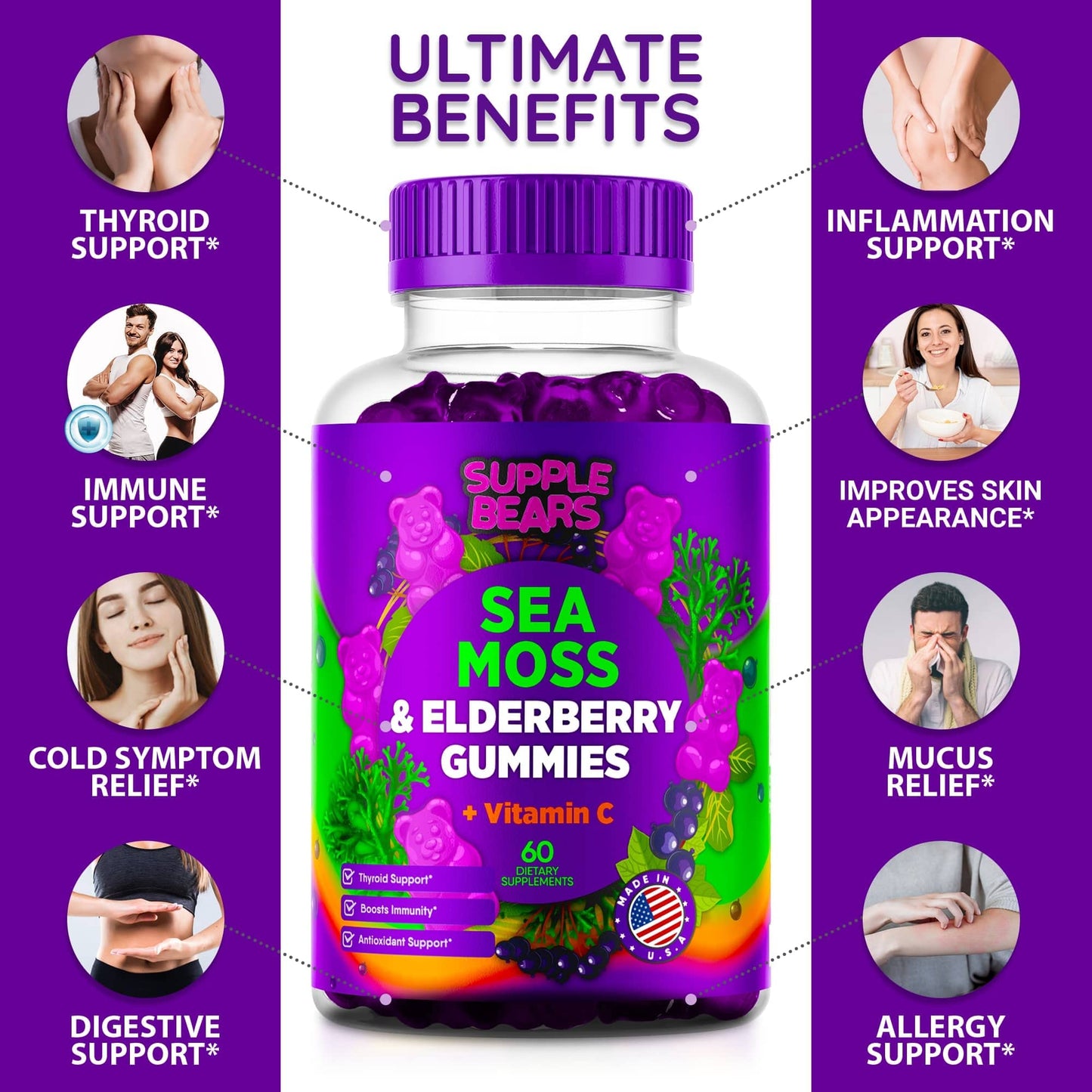 Supplebears Sea Moss Gummies & Elderberry - Vitamin C + Zinc – Extra Strength Immune SupplebearsBuy Supplements Australia